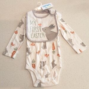 Carter's Baby My First Easter Bunny Carrot Bodysuit & Bib Set, 6-9 Months, NWT